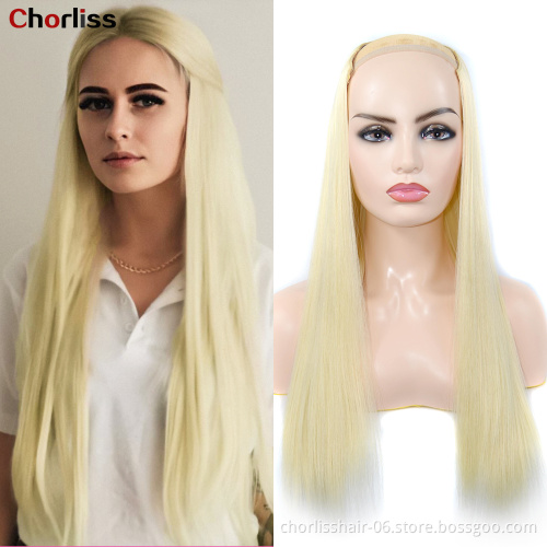 Wholesale 24''Ombre Long Straight Blonde Black Blue U Part Half Wig for Full Head Synthetic Hair Wigs For Woman